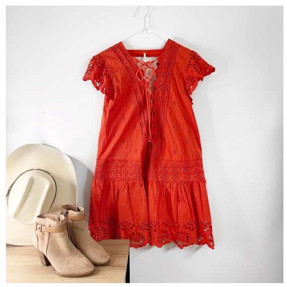 Free People Esperanza Orange Eyelet Mini Dress Size Small - Picture 15 of 15